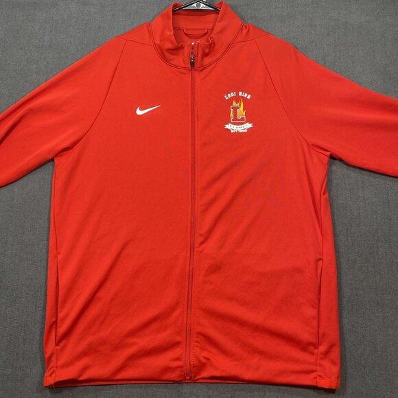 Nike Red Full-Zip Dri-Fit Jacket L Lightweight Polyester Mens Lodi High Teamwear - Picture 1 of 13